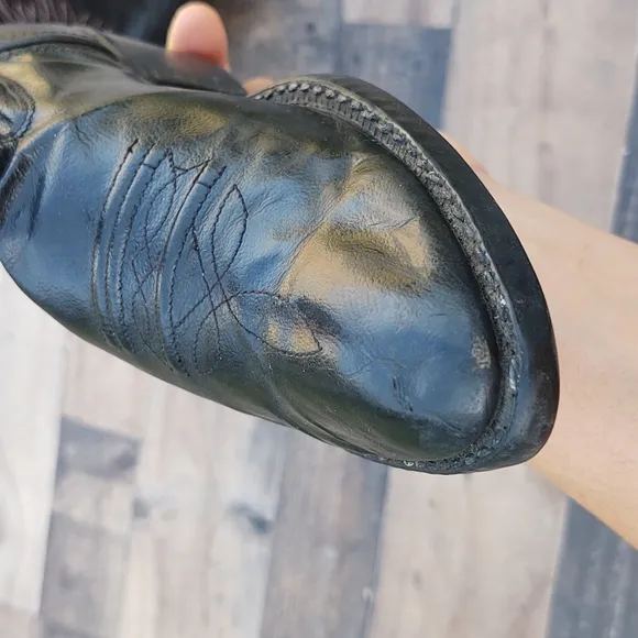 Old West Black Leather Western Cowboy boots Kids 2.5