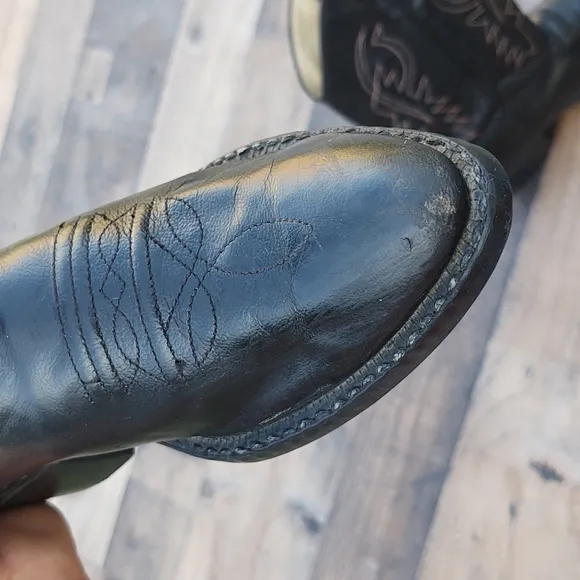 Old West Black Leather Western Cowboy boots Kids 2.5