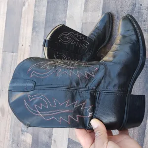 Old West Black Leather Western Cowboy boots Kids 2.5
