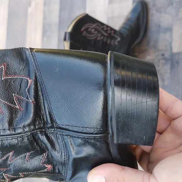 Old West Black Leather Western Cowboy boots Kids 2.5