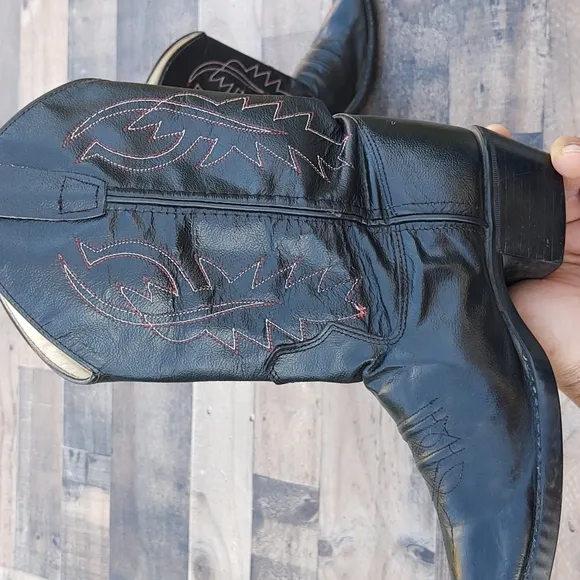 Old West Black Leather Western Cowboy boots Kids 2.5