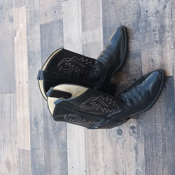 Old West Black Leather Western Cowboy boots Kids 2.5