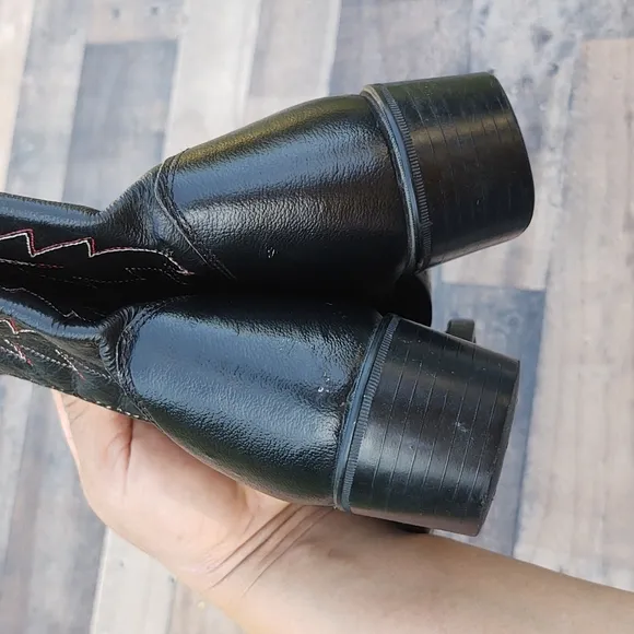 Old West Black Leather Western Cowboy boots Kids 2.5