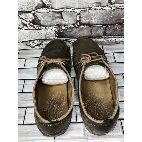 Olukai Honolulu Lace Olive Green Leather Casual Oxfords Shoes Men’s Sz 10.5M US