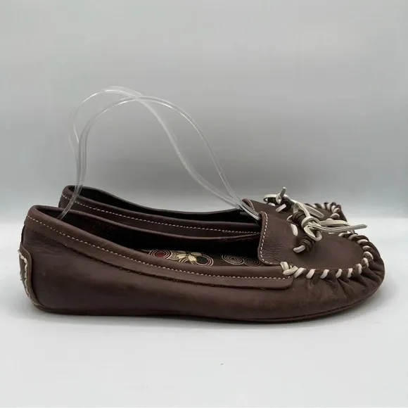 OluKai Mele Moc Women’s 7.5 Chocolate Brown Leather Slip On Moccasin