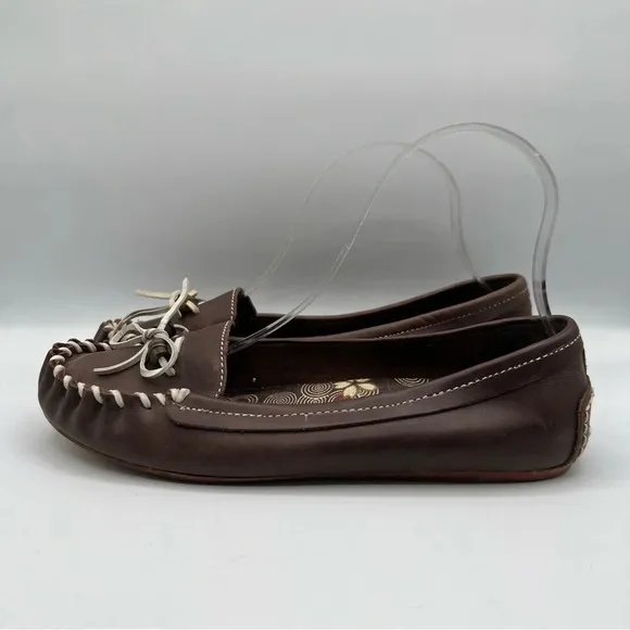 OluKai Mele Moc Women’s 7.5 Chocolate Brown Leather Slip On Moccasin
