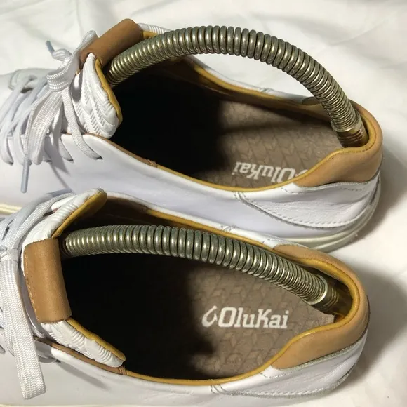 Olukai mens 12 lae’ahi li’ili white leather casual lace up sneakers minimalist