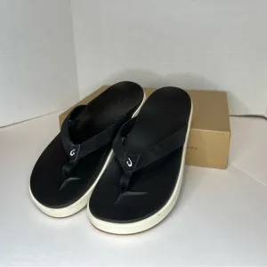 OluKai Nu‘a Pi‘o Flip Flop Sandals Womens 7 Black Pio Thong