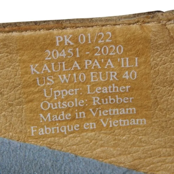 OluKai Women’s Kaula Pa‘a ‘Ili Leather Espadrilles Beige Embroidered Size 10
