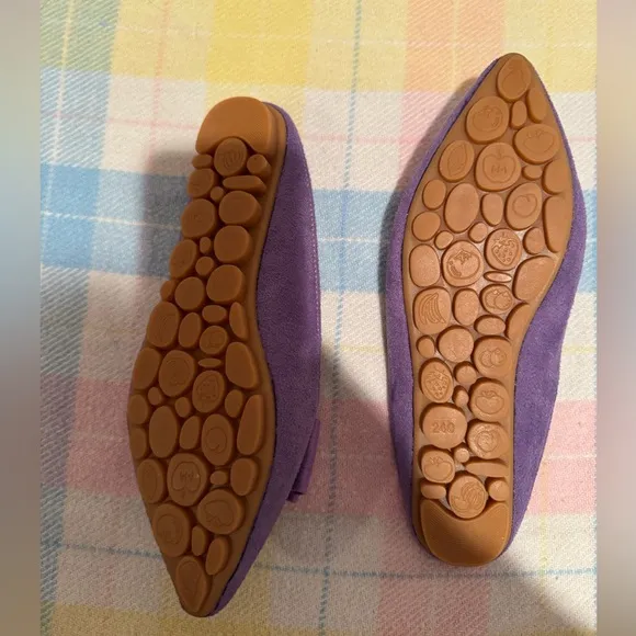 Omega Purple Suede Flats with Rhinestone Buckles