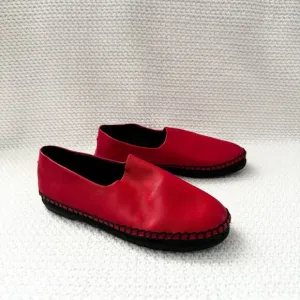 Opening Ceremony Red Leather Black Espadrille Sole Flatform Flats Shoes 40