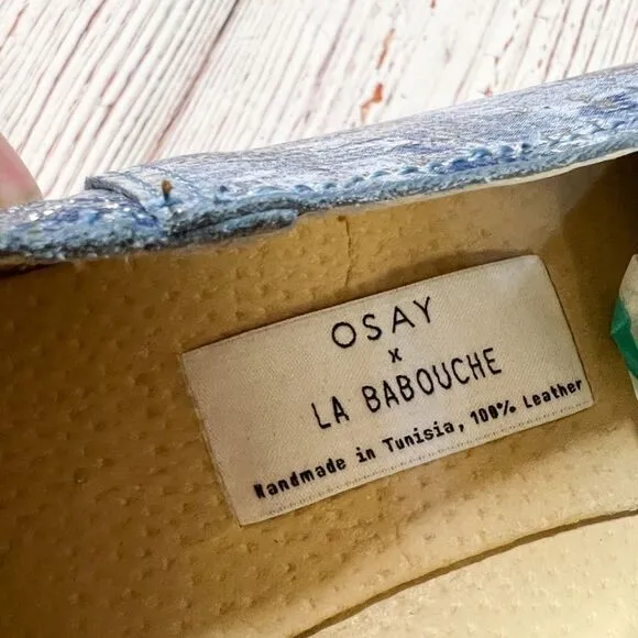 OSAY x  La Babouche Blue and Silver Tie Dye Slide Loafer Slip on Shoe