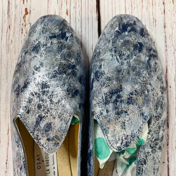 OSAY x  La Babouche Blue and Silver Tie Dye Slide Loafer Slip on Shoe