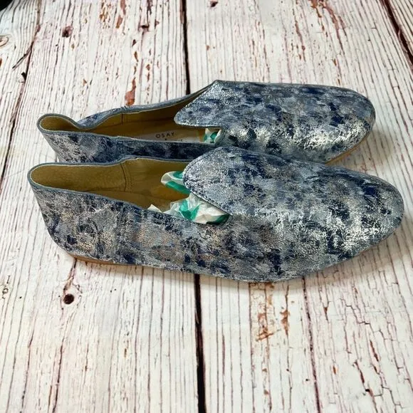 OSAY x  La Babouche Blue and Silver Tie Dye Slide Loafer Slip on Shoe