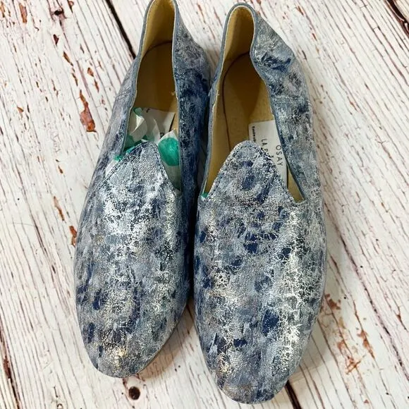 OSAY x  La Babouche Blue and Silver Tie Dye Slide Loafer Slip on Shoe