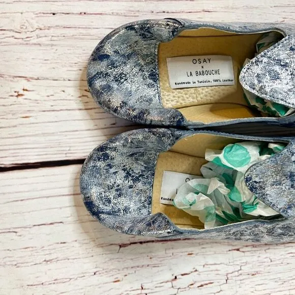 OSAY x  La Babouche Blue and Silver Tie Dye Slide Loafer Slip on Shoe