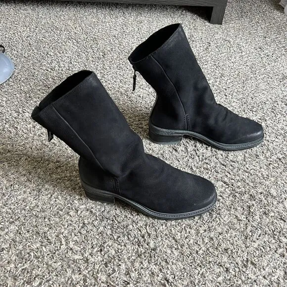 OTBT Fernweh Black Soft Leather Slouchy Mid Calf Boots 7.5 Goth Grunge Zip New