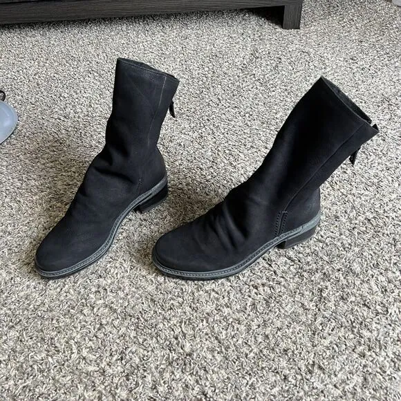 OTBT Fernweh Black Soft Leather Slouchy Mid Calf Boots 7.5 Goth Grunge Zip New