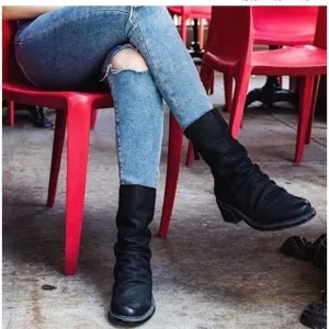 OTBT Fernweh Black Soft Leather Slouchy Mid Calf Boots 7.5 Goth Grunge Zip New