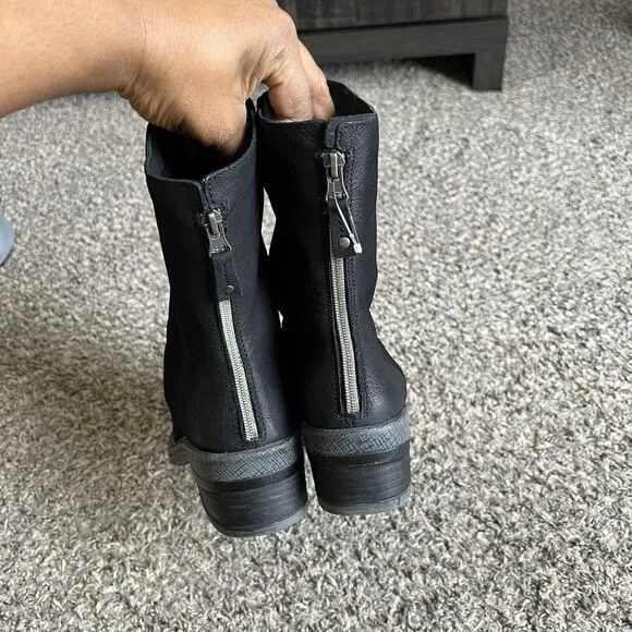OTBT Fernweh Black Soft Leather Slouchy Mid Calf Boots 7.5 Goth Grunge Zip New