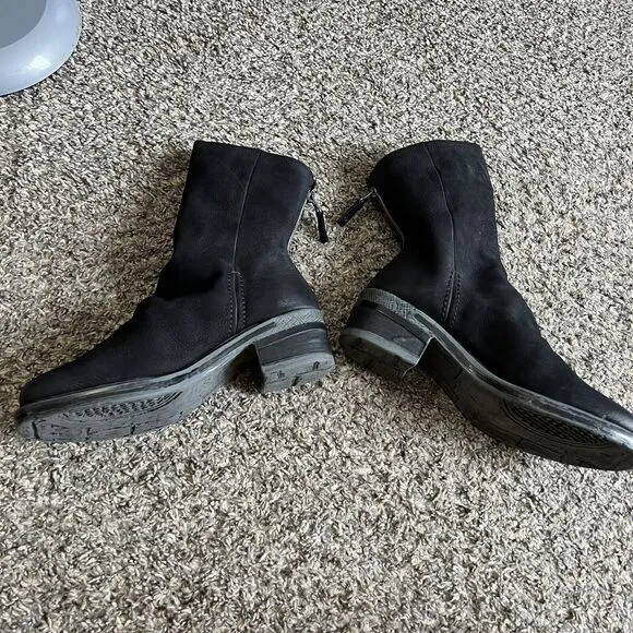 OTBT Fernweh Black Soft Leather Slouchy Mid Calf Boots 7.5 Goth Grunge Zip New