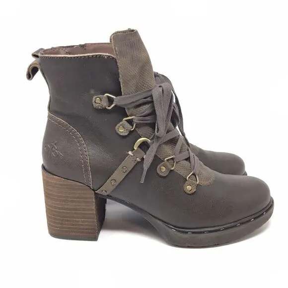 OTBT Oregon Stacked Heel Boots Cocoa Brown Leather Ankle Bootie Women Size 8.5