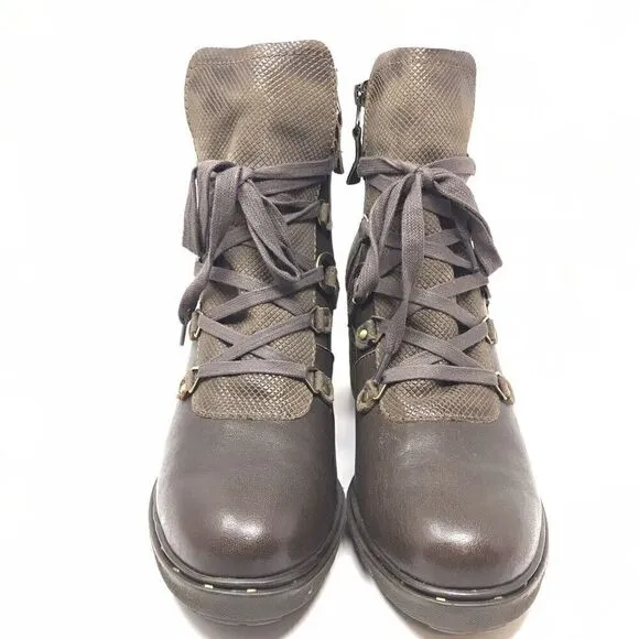 OTBT Oregon Stacked Heel Boots Cocoa Brown Leather Ankle Bootie Women Size 8.5
