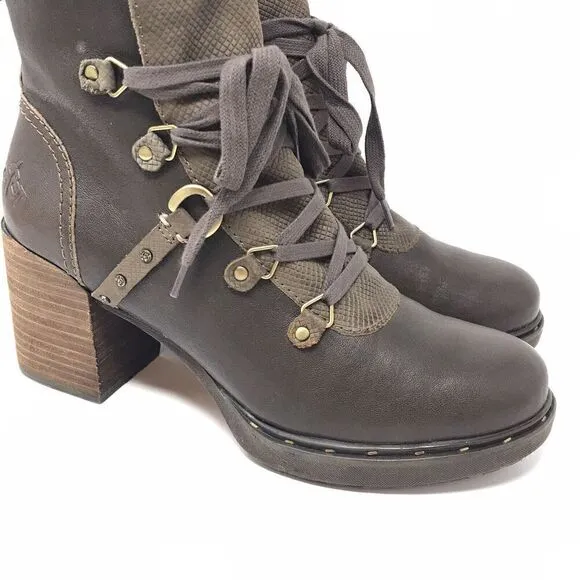 OTBT Oregon Stacked Heel Boots Cocoa Brown Leather Ankle Bootie Women Size 8.5