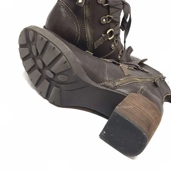 OTBT Oregon Stacked Heel Boots Cocoa Brown Leather Ankle Bootie Women Size 8.5