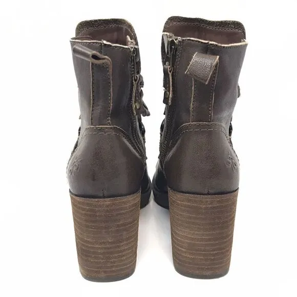 OTBT Oregon Stacked Heel Boots Cocoa Brown Leather Ankle Bootie Women Size 8.5