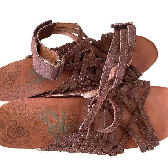 OTBT St Joseph Leather Strappy Heeled Sandals Wood Women Size 11 Artsy Unique