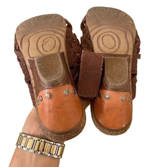 OTBT St Joseph Leather Strappy Heeled Sandals Wood Women Size 11 Artsy Unique