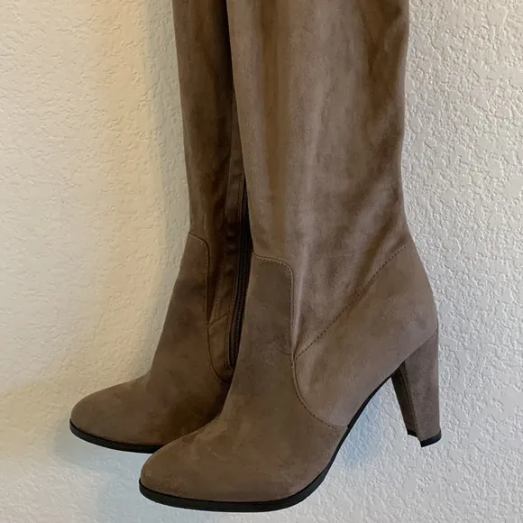 OVER THE KNEE BOOTS MICROSUEDE HEEL BROWN SIZE 10