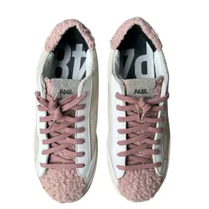 P448 John Sneakers Women's Size 38 US 7.5-8 Pink and White Faux Shearling Trim