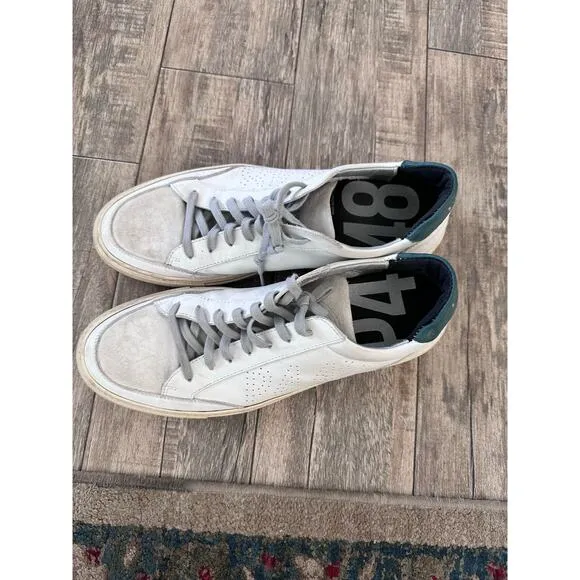 P448 Men's  White Leather Low Top Lace Up Everyday Sneakers Shoe Size US 13