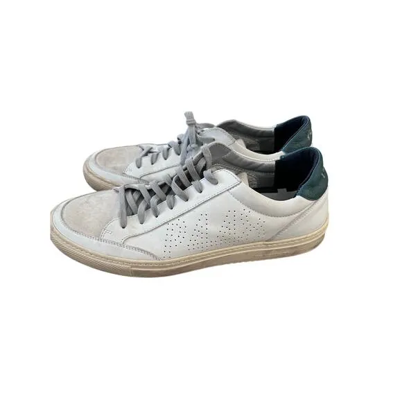 P448 Men's  White Leather Low Top Lace Up Everyday Sneakers Shoe Size US 13