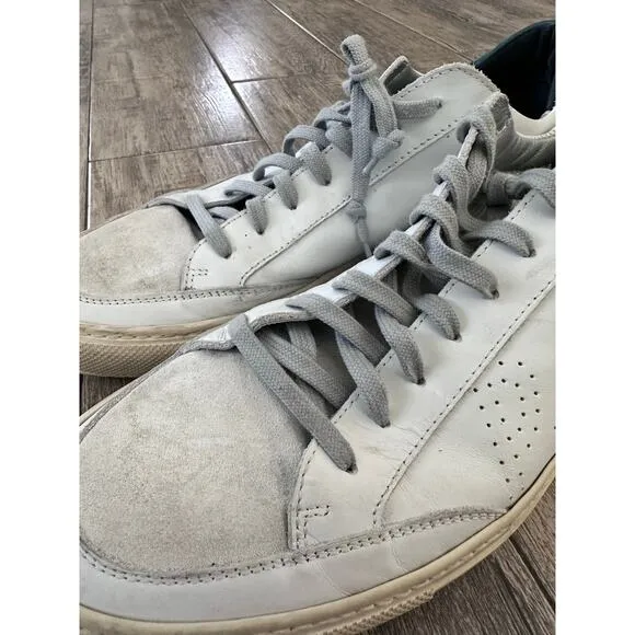 P448 Men's  White Leather Low Top Lace Up Everyday Sneakers Shoe Size US 13