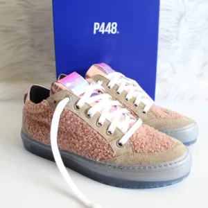 P448 Sherpa Colorblock Pink Holo Tan Suede Blue Transparent Midsole Sneakers