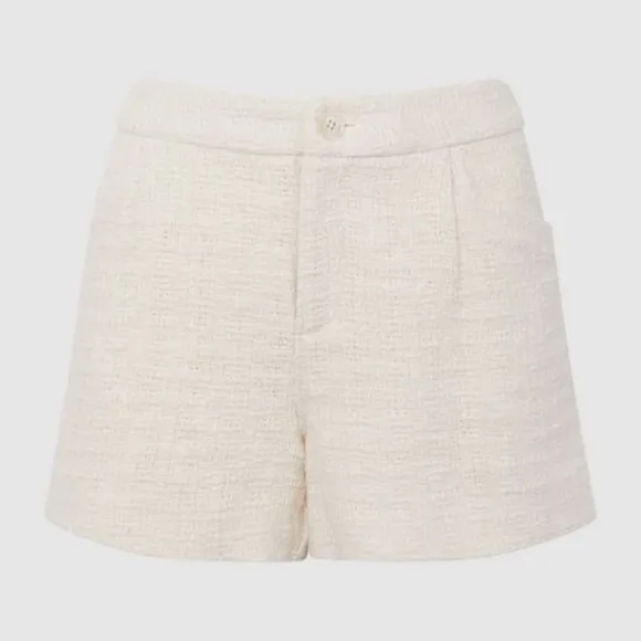 PAIGE Patrizia Textured High Rise Shorts in Cream Size 10