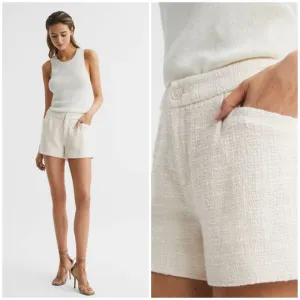PAIGE Patrizia Textured High Rise Shorts in Cream