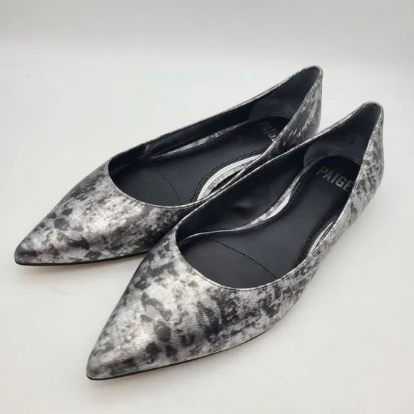 PAIGE women flats pointed toe silver black metallic leather size 6  new