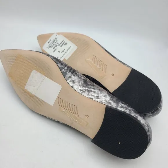 PAIGE women flats pointed toe silver black metallic leather size 6  new