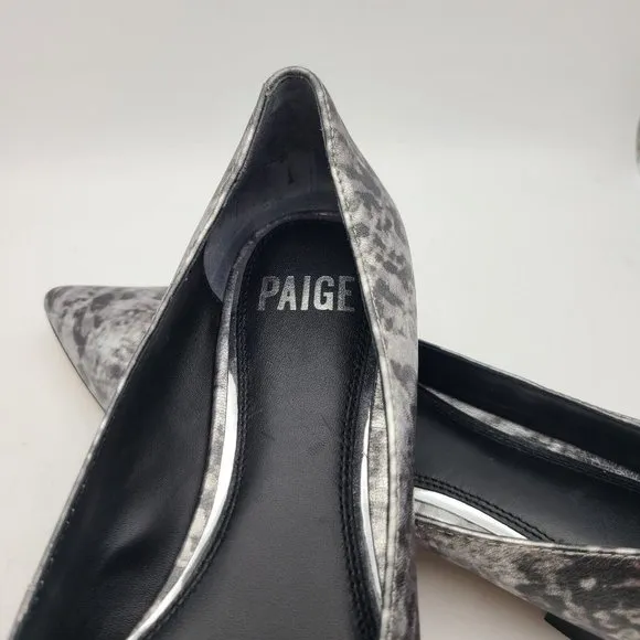 PAIGE women flats pointed toe silver black metallic leather size 6  new