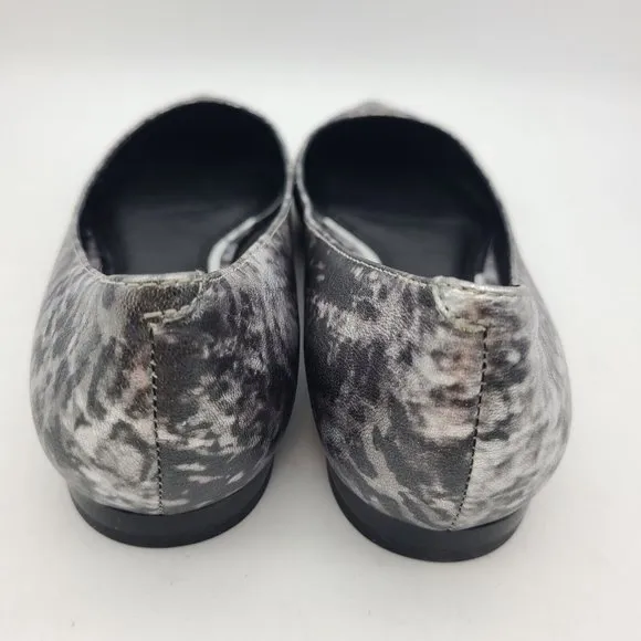 PAIGE women flats pointed toe silver black metallic leather size 6  new