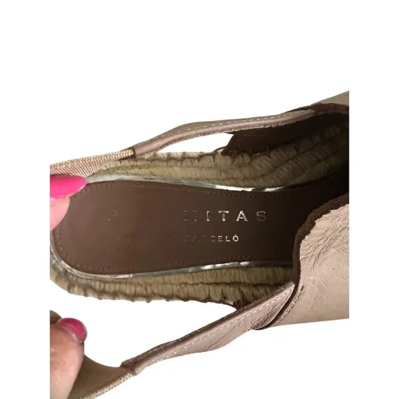PALOMITAS Paloma Barcelo Taupe Leather Espadrilles Flats Size 38