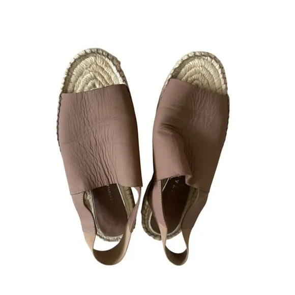 PALOMITAS Paloma Barcelo Taupe Leather Espadrilles Flats Size 38