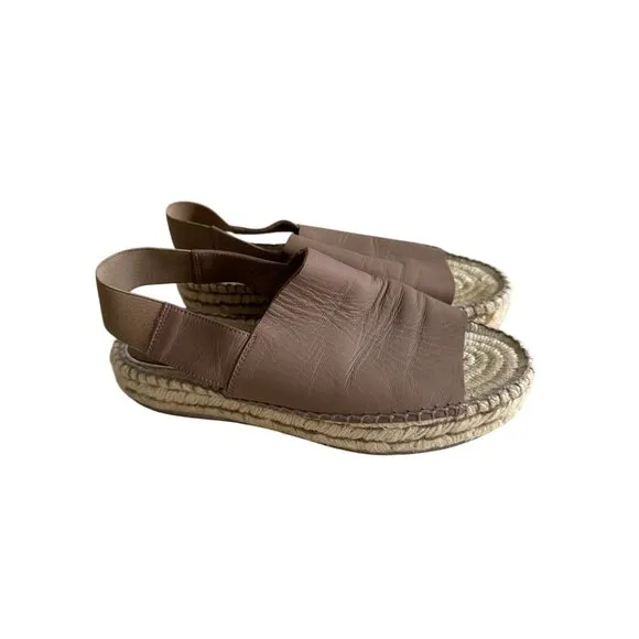 PALOMITAS Paloma Barcelo Taupe Leather Espadrilles Flats Size 38