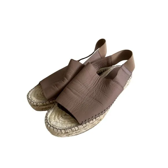 PALOMITAS Paloma Barcelo Taupe Leather Espadrilles Flats Size 38