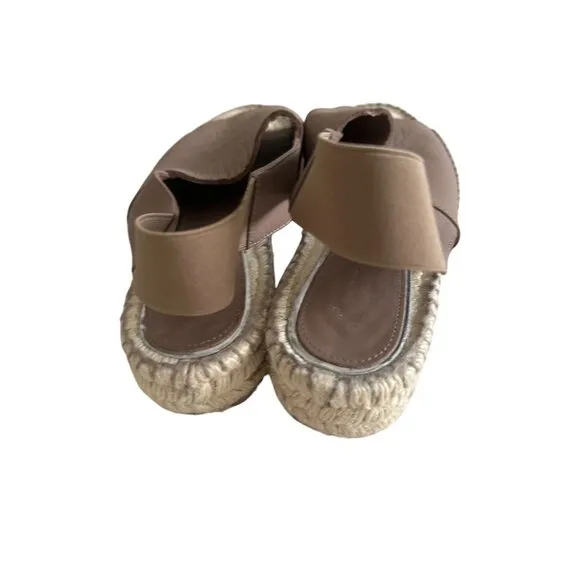 PALOMITAS Paloma Barcelo Taupe Leather Espadrilles Flats Size 38