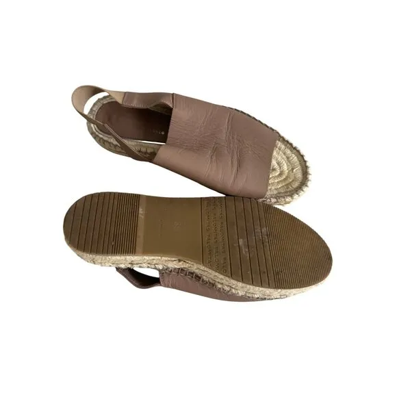 PALOMITAS Paloma Barcelo Taupe Leather Espadrilles Flats Size 38